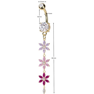 Belly Button Piercing multicolored triple zirconia flower dangle