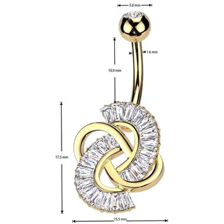 Belly Button Piercing knot baguette cut zirconia