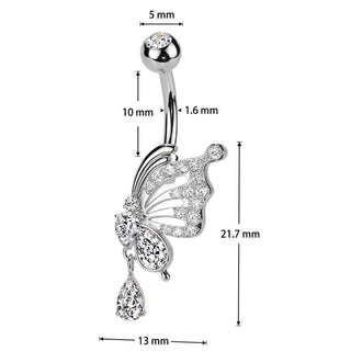 Belly Button Piercing butterfly wing dangle zirconia