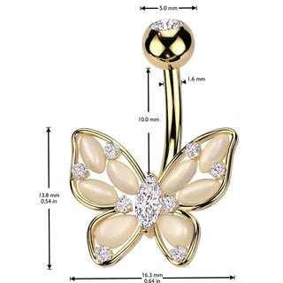 Belly Button Piercing butterfly cat's eye stones zirconia