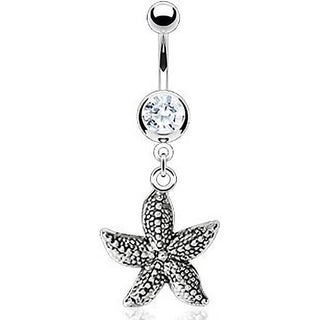 Piercing Ombelico Pendente a stella marina in zirconi e argento