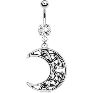 Piercing Ombelico Zircone con luna pendente in argento