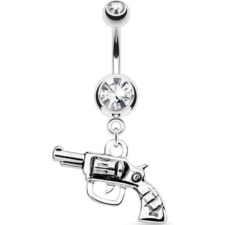 Piercing Ombelico Zircone con pendente a pistola in argento