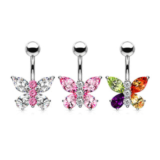 Piercing Ombelico Farfalla in zirconi e argento