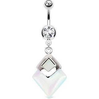 Piercing Ombelico Pentente forma diamante di Opalite (Pietra semipreziosa)