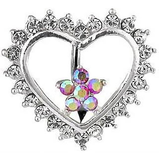 Piercing Ombelico Top Down a Cuore con Fiore in zircone e argento