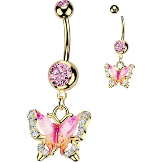 Belly Button Piercing dangle enamel cubic zirconia butterfly