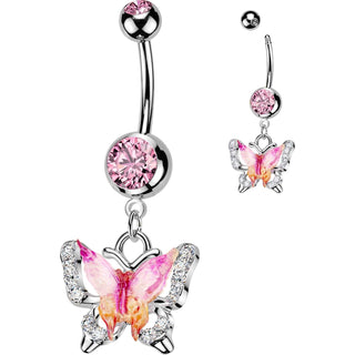 Belly Button Piercing dangle enamel cubic zirconia butterfly