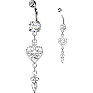 Belly Button Piercing Filigree Zirconia Heart Marquise Dangle