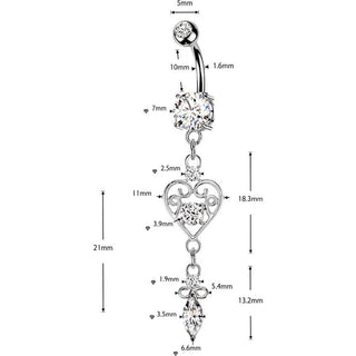 Belly Button Piercing Filigree Zirconia Heart Marquise Dangle