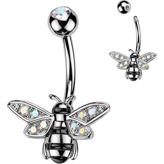 Belly Button Piercing Bee Pave Aurora Borealis Zirconia Wings