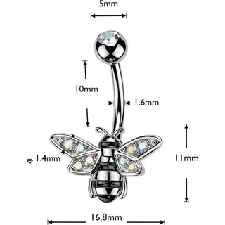 Belly Button Piercing Bee Pave Aurora Borealis Zirconia Wings