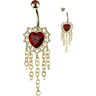 Belly Button Piercing dangle filigree heart chandelier chain