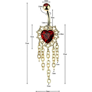 Belly Button Piercing dangle filigree heart chandelier chain
