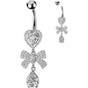 Belly Button Piercing dangle heart pave ribbon teardrop cubic zirconia