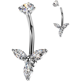 Belly Button Piercing trinity zirconia marquise cut Internally Threaded