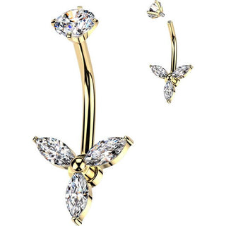Belly Button Piercing trinity zirconia marquise cut Internally Threaded