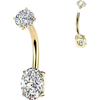 Belly Button Piercing prong set oval cubic zirconia Internally Threaded