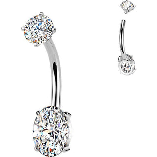 Belly Button Piercing prong set oval cubic zirconia Internally Threaded