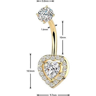 Belly Button Piercing prong set heart and pave cubic zirconia Internally Threaded