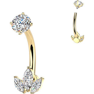 Belly Button Piercing prong set 3 marquise cubic zirconias Internally Threaded