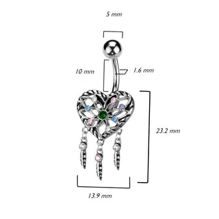 Piercing Ombelico Cuore di zirconi e argento