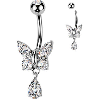 Belly Button Piercing butterfly zirconia dangle