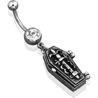 Belly Button Piercing Coffin dangle Zirconia Silver