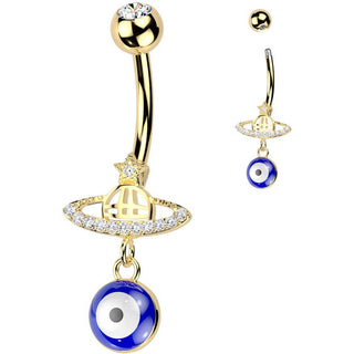 Belly Button Piercing planet lucky eye dangle zirconia