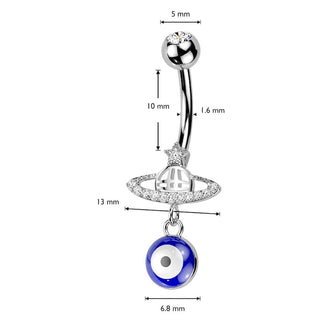 Belly Button Piercing planet lucky eye dangle zirconia