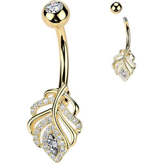 Belly Button Piercing pave cubic zirconia leaf
