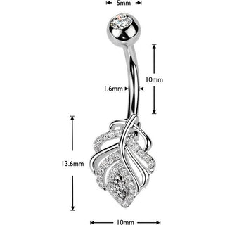 Belly Button Piercing pave cubic zirconia leaf