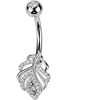 Belly Button Piercing pave cubic zirconia leaf