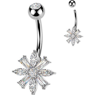 Belly Button Piercing marquise and baguette cubic zirconia flower