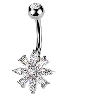 Belly Button Piercing marquise and baguette cubic zirconia flower