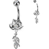 Belly Button Piercing lotus flower and cubic zirconia vine dangle