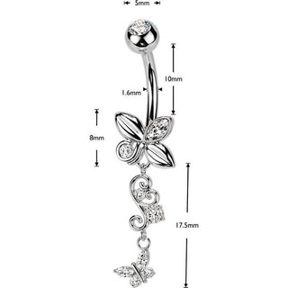 Belly Button Piercing butterfly and filigree butterfly dangle