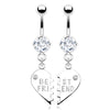 Piercing Ombelico Pendente con scritta BEST FRIEND a Cuore diviso con Zirconi