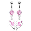 Piercing Ombelico Pendente con scritta BEST FRIEND a Cuore diviso con Zirconi