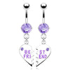 Piercing Ombelico Pendente con scritta BEST FRIEND a Cuore diviso con Zirconi