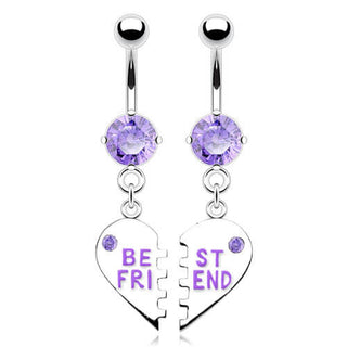 Piercing Ombelico Pendente con scritta BEST FRIEND a Cuore diviso con Zirconi