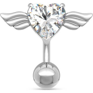 Piercing Ombelico Zircone a cuore con ali d´angelo in argento
