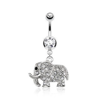 Piercing Ombelico Pendente Elefante in argento e zirconi