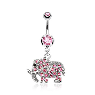 Piercing Ombelico Pendente Elefante in argento e zirconi