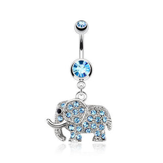 Piercing Ombelico Pendente Elefante in argento e zirconi