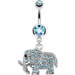 Piercing Ombelico Pendente Elefante in argento e zirconi