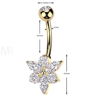Belly Button Piercing titanium brass flower zirconia