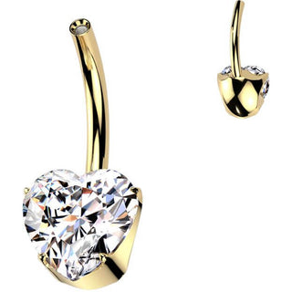 Titanium Base belly button pin heart zirconia Internally Threaded