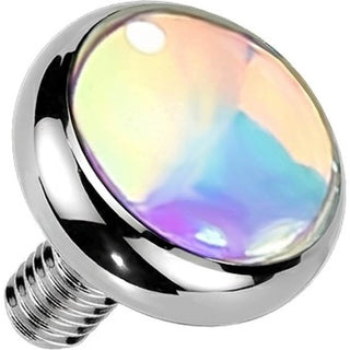 Titanium Top top flat bezel set iridescent stone Internally Threaded
