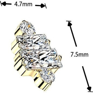 Titanium top baguette cubic zirconia with 2 small round cubic zirconias Internally Threaded